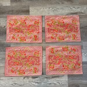 Vintage Pink Floral Rose Cottage Rose Placemats Set of 4 Cotton French Country